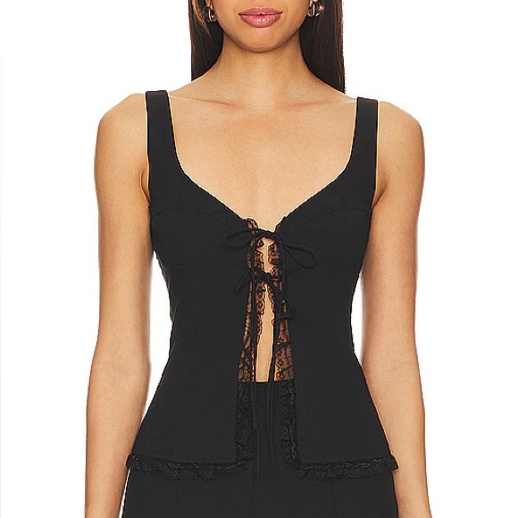 More To Come Tops - More To Come Cristal Tie Front Top in Black Size S